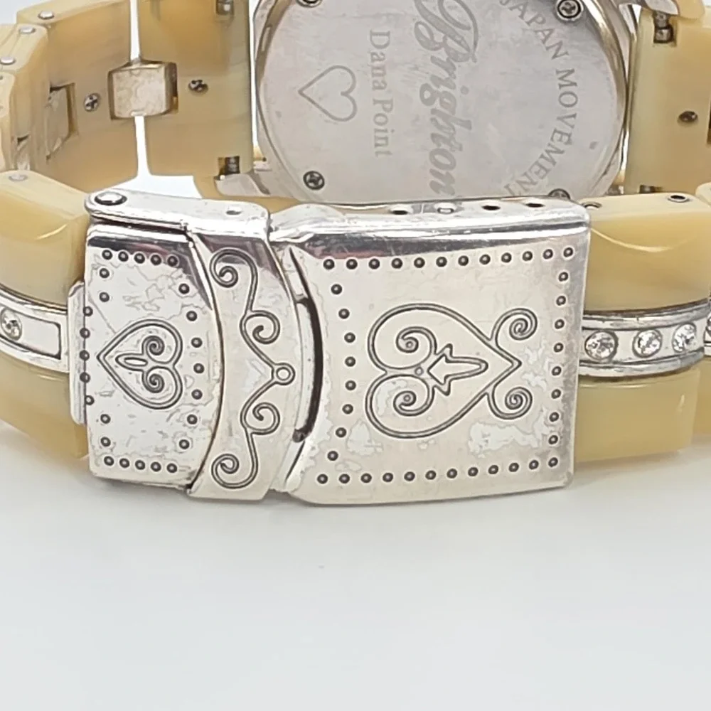 BRIGHTON 'Dana Point' Watch Beige Resin Band Crystal Accents Silver Plate